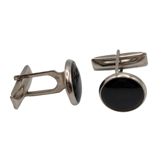 Black and Silver Tone Cufflinks 0.5" Diameter - Picture 1 of 7